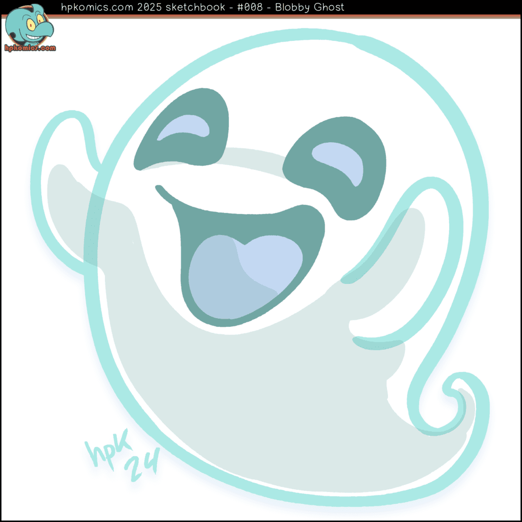 Cartoon drawing of a ghost with an adorable blobby shape.