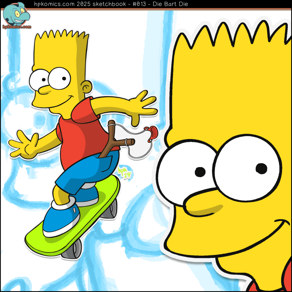 Drawing of Bart Simpsons on a skateboard from The Simpsons.