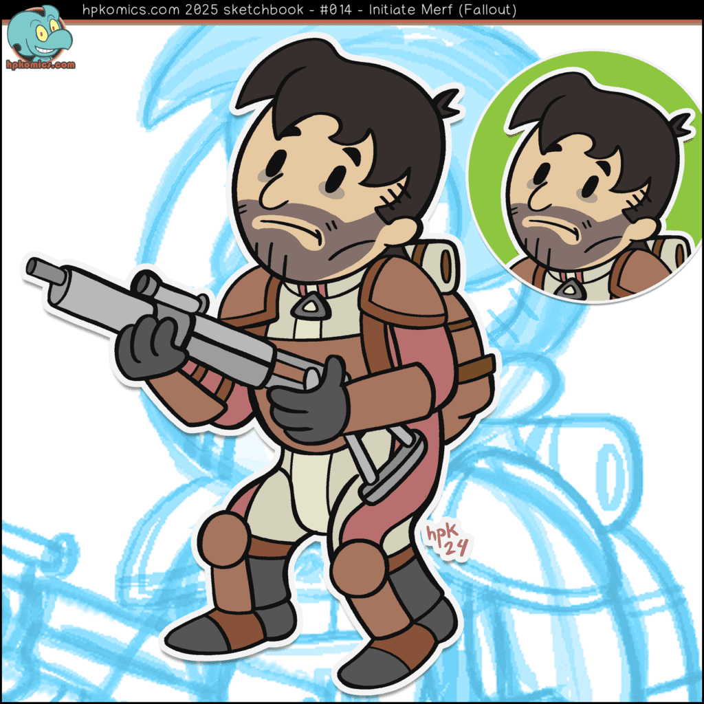 A Vault-Boy icon of Initiate Merf from a Fallout TTRPG campaign.