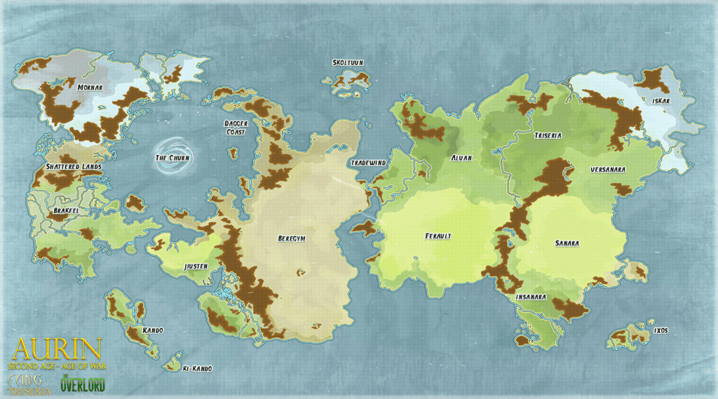 A Map of the world known as Aurin, where Fang the Werewolf can be found.