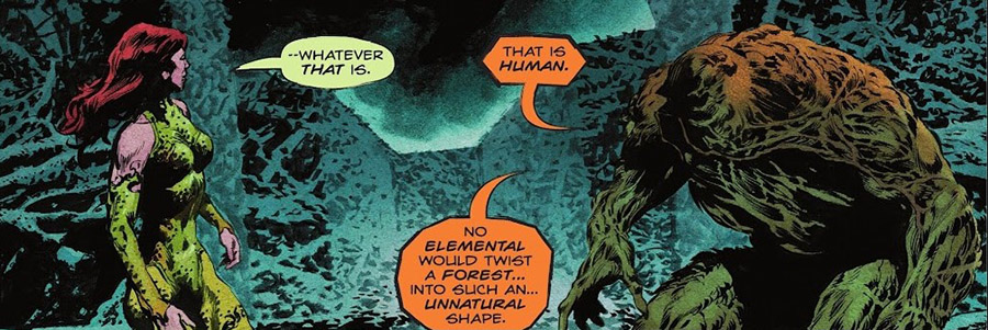There are many great panels that reflect the more horrific nature of Swamp Thing's world in this issue