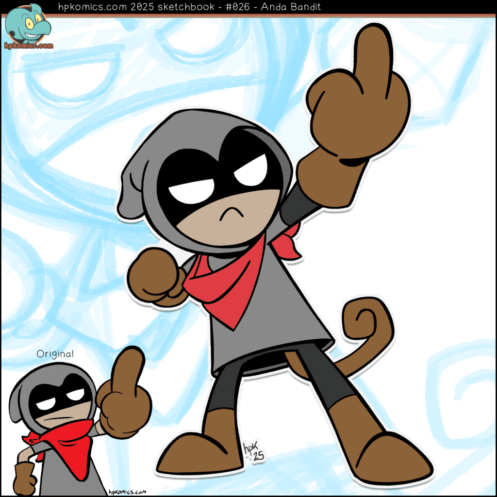 hpkomic sketchbook post of Anda Bandit flipping the bird