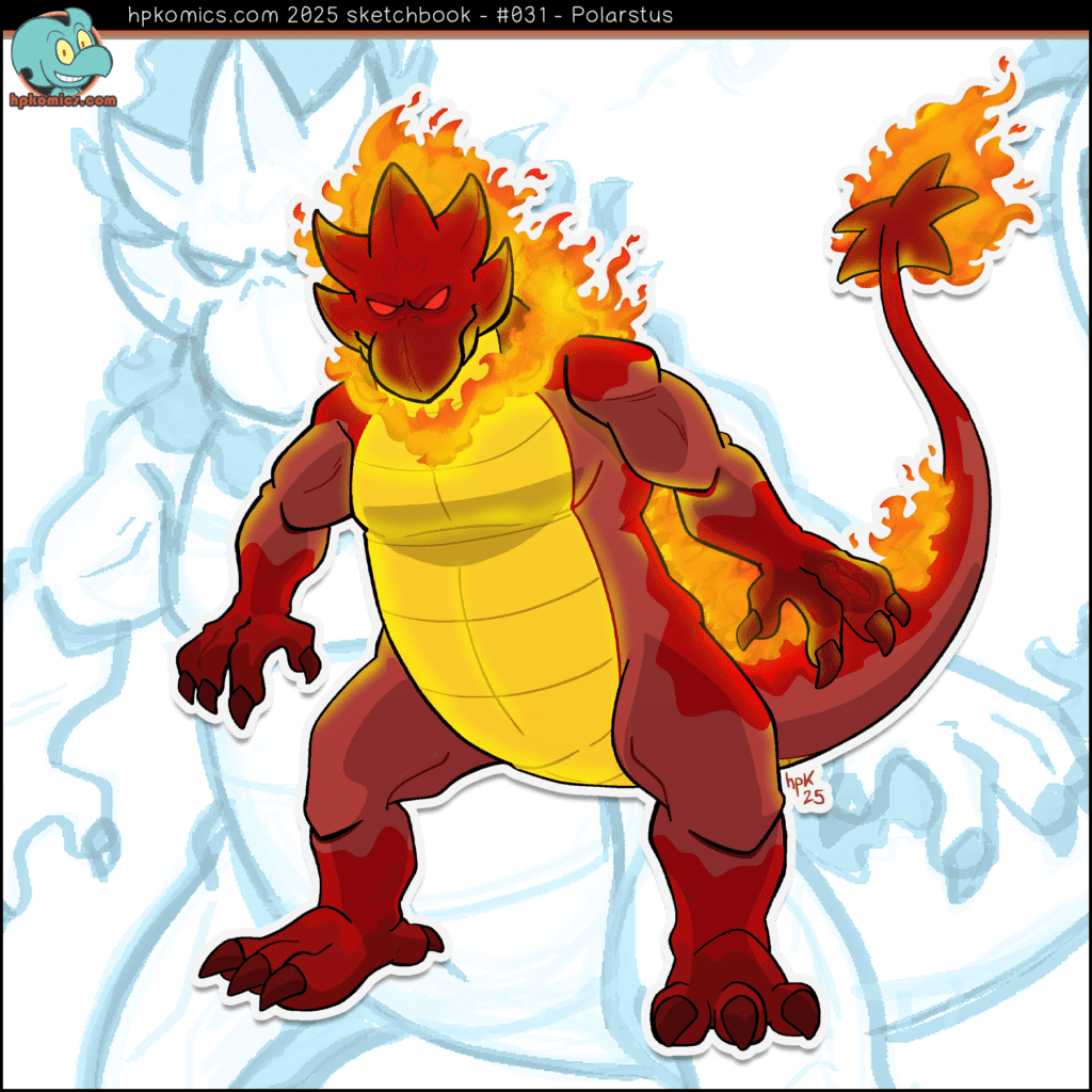 Sketchbook drawing for hpkomics.com featuring the kaiju Polarstus, a star eater.