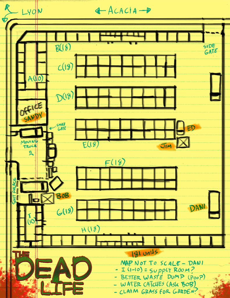 Dani's map of the Kim Family Storage as of January 17th, 2000.