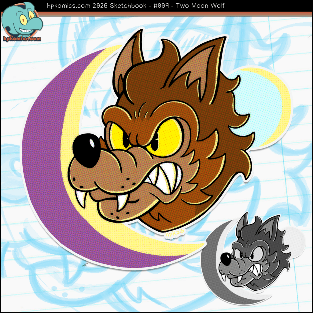 The sketchbook page depicting the new Fang of Triseria retro drawing.