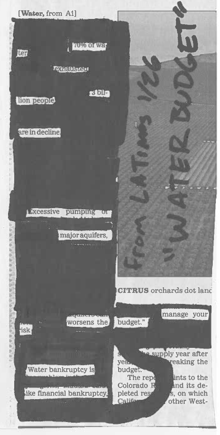 Full blackout poem "Water Budget"
