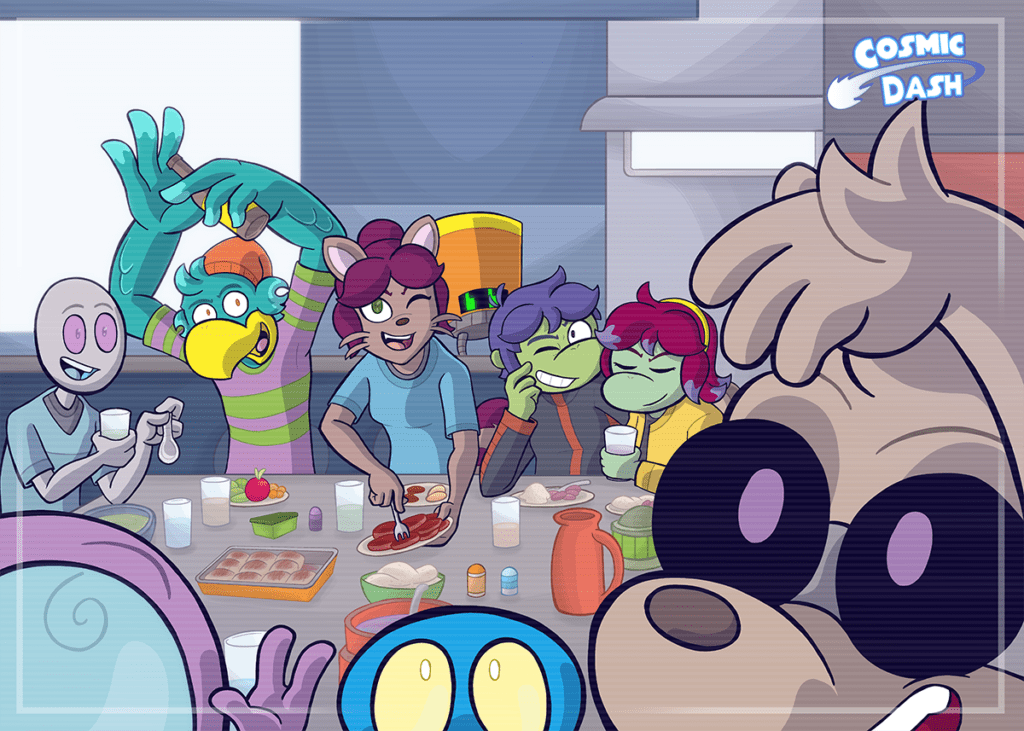 The crew of the Lucky Strike II enjoying a meal together.